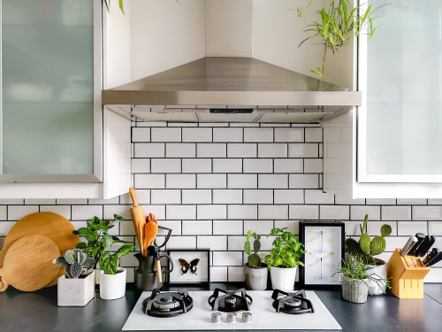 white subway tiles in kitchen
